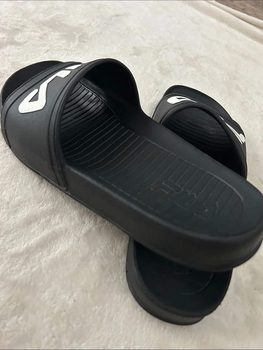 Fila Black Slide Sandals with White Logo